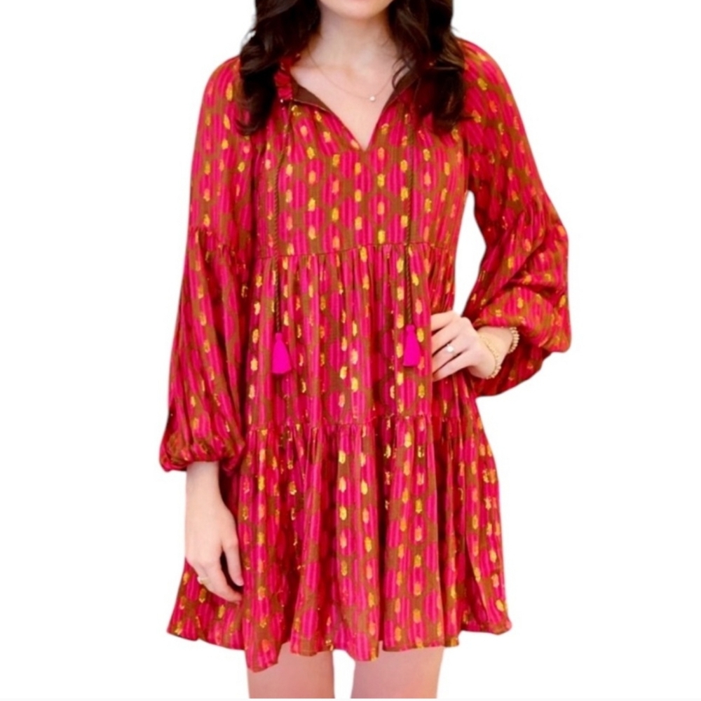 Oliphant Womens Balloon Long Sleeve Short Dress in Fig Pink Tuckernuck Boho